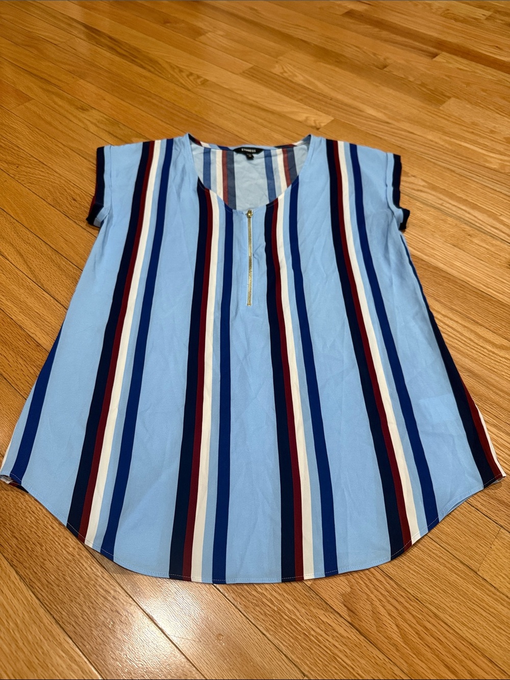 Express Light Blue Striped Short Sleeve Blouse